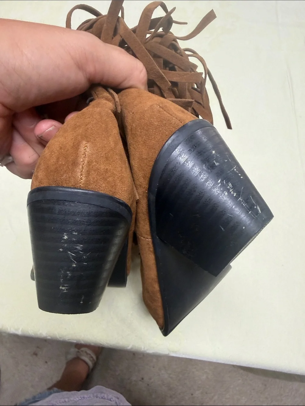 Women's Brown Suede Fringe Ankle Booties - Stylish Western-Inspired Heel